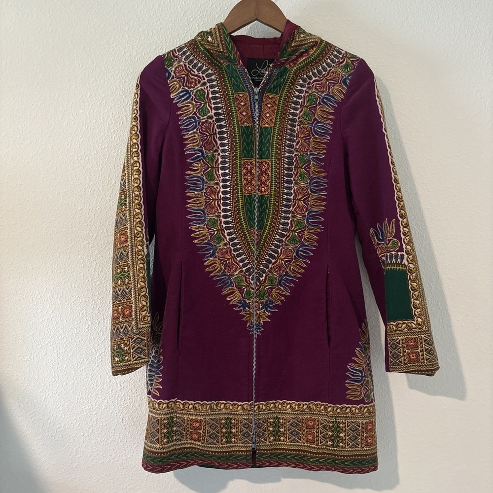 Vintage 70s LADY UTEX Dashiki Print Bohemian Boho Style Jacket Hoodie M Retro